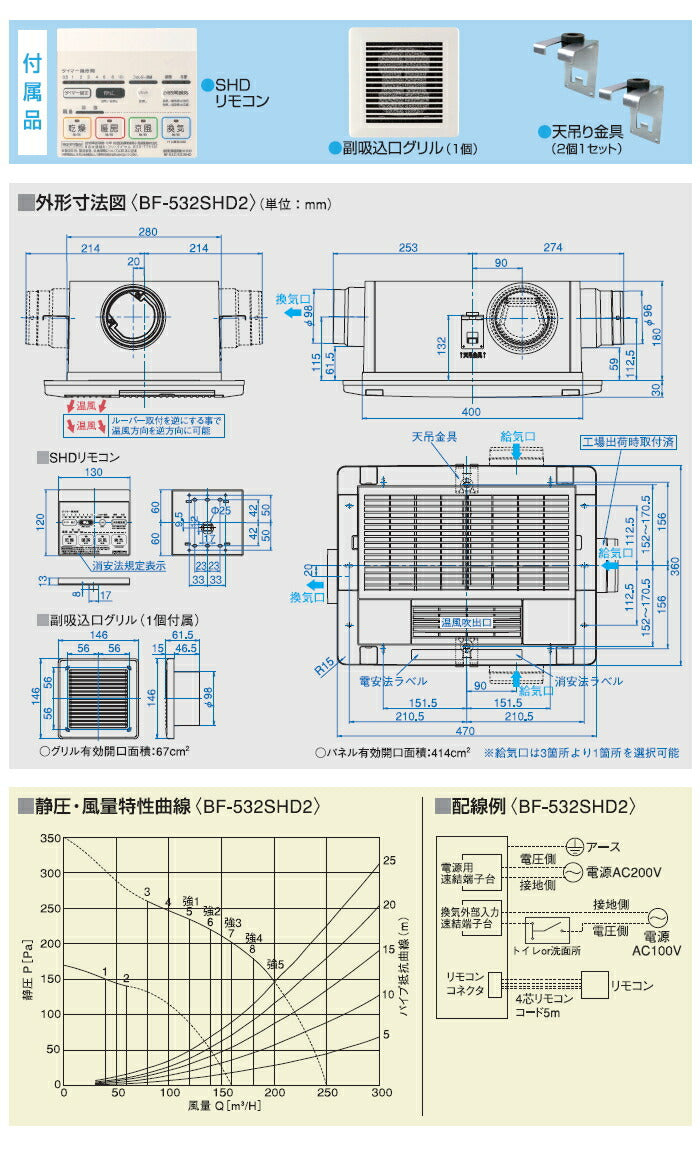 高須産業　24時間換気システム対応 浴室換気乾燥暖房機（2室換気タイプ・ハイパワー200Vモデル）　【品番：BF-532SHD2】