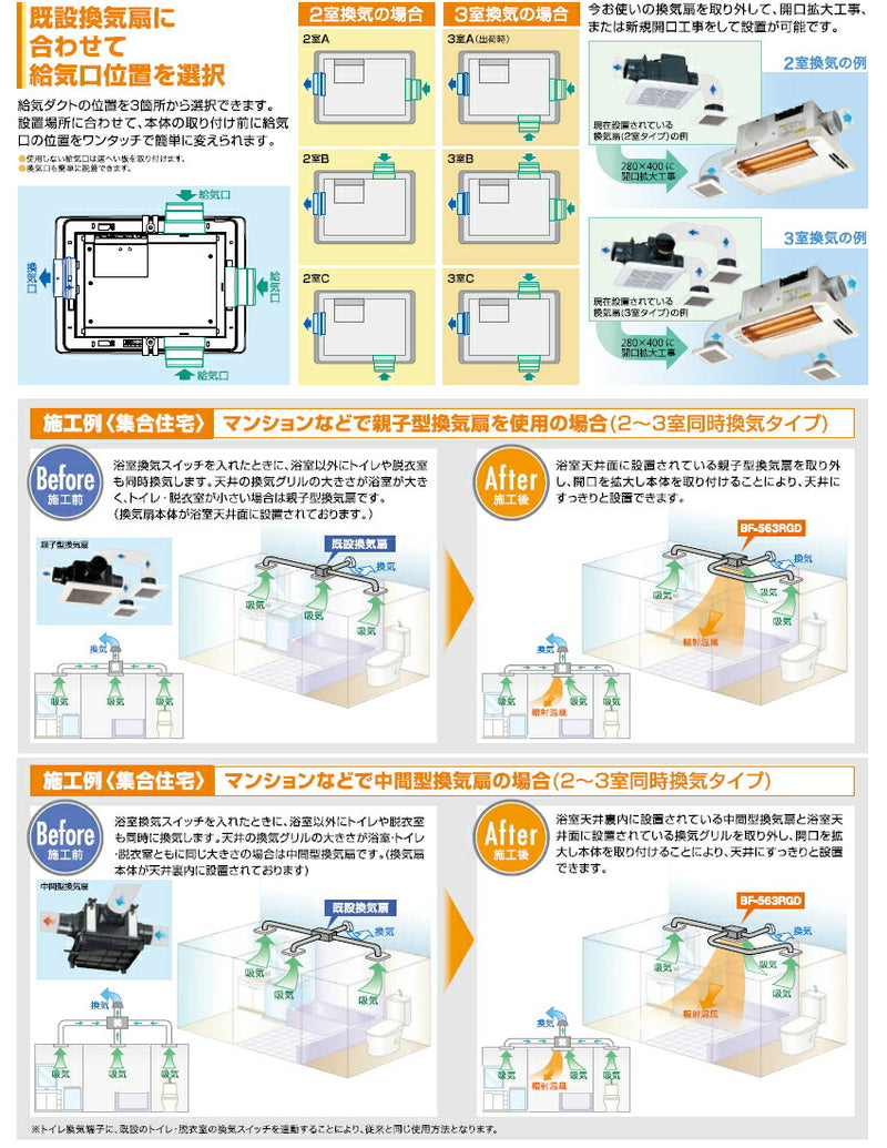 高須産業　24時間換気対応　浴室換気乾燥暖房機（2〜3室換気タイプ）　【品番：BF-563RGD】●