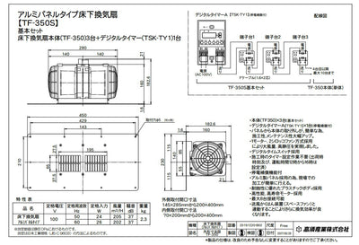 高須産業　天井裏・床下換気扇（アルミパネルタイプ） 基本セット　【品番：TF-350S】