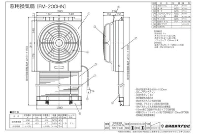 高須産業　窓用換気扇（引きひも） 排気形　【品番：FM-200HN】