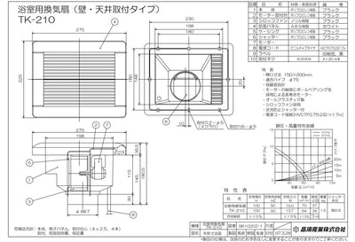 高須産業　浴室用換気扇（シロッコファン 排気）　【品番：TK-210】●