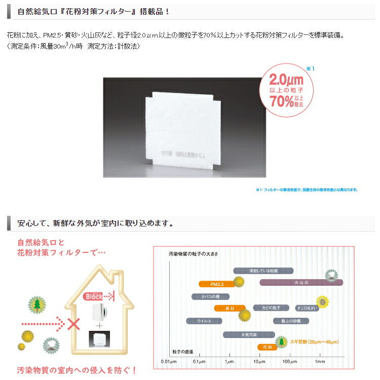 マックス　自然給気口 φ100 結露対策型・フラットパネルタイプ PM2.5対策フィルター搭載 VGP100SF-F2　【品番：JD90954】