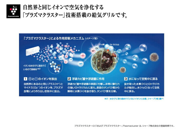 マックス　角型給気グリル ストレート・直 不燃タイプ 「プラズマクラスター」技術搭載 風量調節機能付 ES-50KSW5-CX-FN　白　【品番：JF90160】