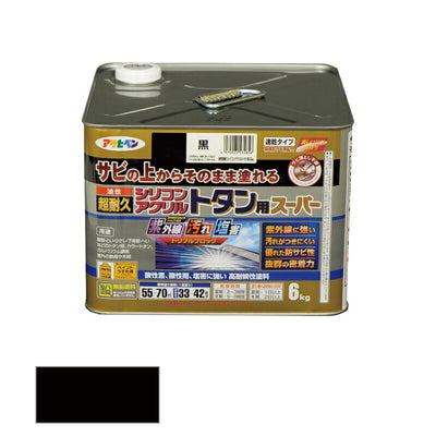 アサヒペン　油性 超耐久シリコンアクリルトタン用スーパー 6kg 黒　【品番：4970925535856】