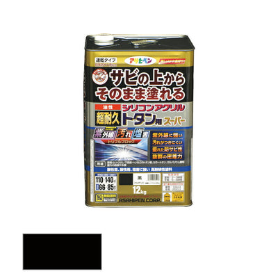 アサヒペン　油性 超耐久シリコンアクリルトタン用スーパー 12kg 黒　【品番：4970925535917】