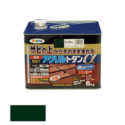 アサヒペン　油性 高耐久アクリルトタン用α 6kg ディープグリーン　【品番：4970925539397】