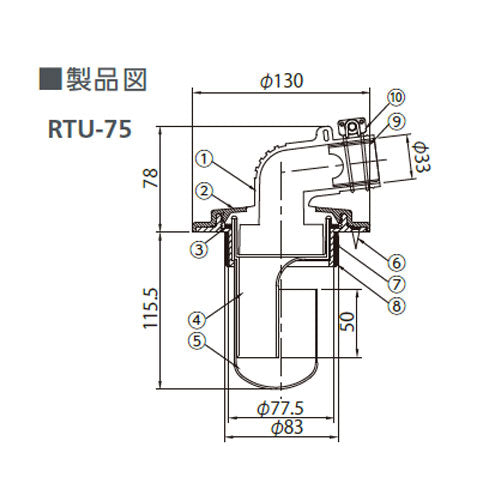テクノテック　床排水トラップ レジナロック　【品番：RTU-75】●