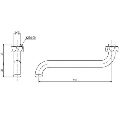 TOTO　自在スパウト（170mm、W26山20）　【品番：THY200A】●