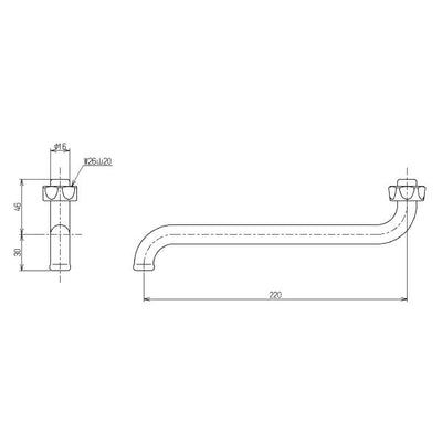 TOTO　自在スパウト（220mm、W26山20）　【品番：THY200AL】