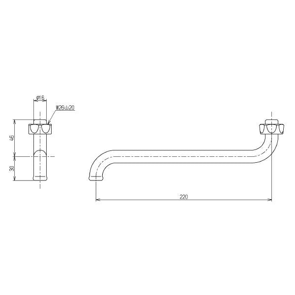 TOTO　自在スパウト（220mm、W26山20）　【品番：THY200AL】