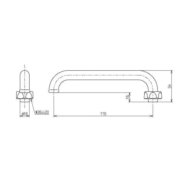 TOTO　自在スパウト（170mm、W26山20）　【品番：THY204A】