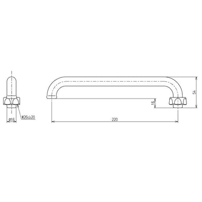 【在庫処分】TOTO　自在スパウト（220mm、W26山20）　【品番：THY204AL】●