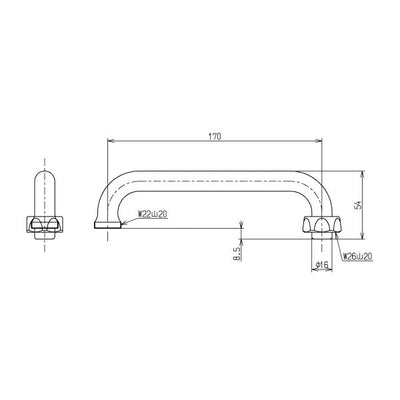 TOTO　自在スパウト（170mm、W26山20、先端ねじ付）　【品番：THY212A】