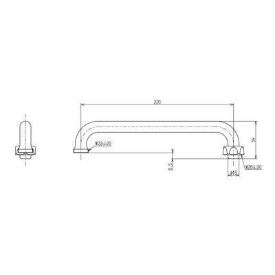 TOTO　自在スパウト（220mm、W26山20、先端ねじ付）　【品番：THY212AL】