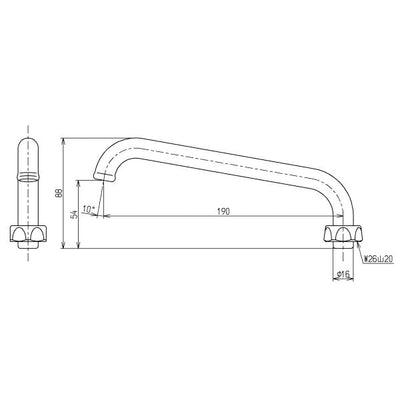 TOTO　自在スパウト（190mm、W26山20）　【品番：THY233A】