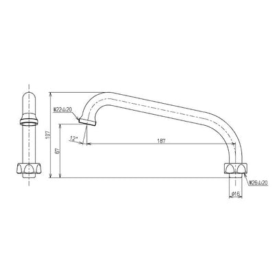 TOTO　自在スパウト（190mm、W26山20、先端ねじ付）　【品番：THY235A】