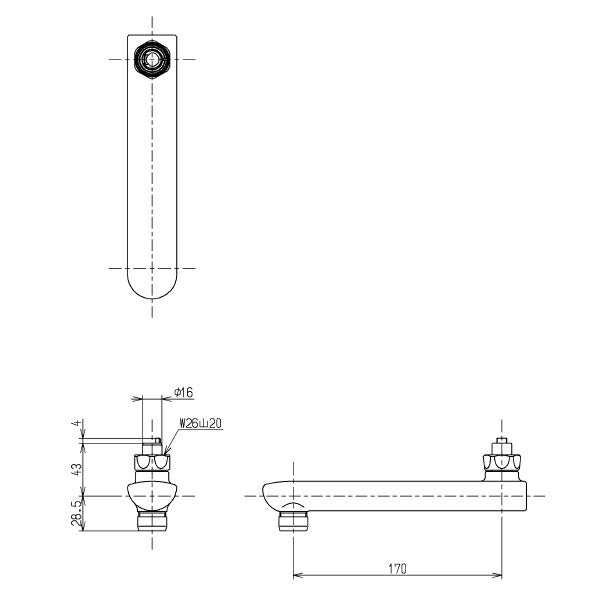 TOTO　自在スパウト（170mm、整流キャップ付、回転角度規制）　【品番：THY261AR】