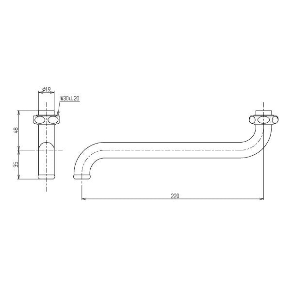 TOTO　自在スパウト（220mm、W30山20）　【品番：TH203】