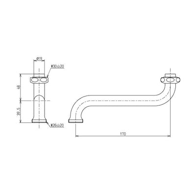 TOTO　自在スパウト（170mm、W30山20、先端ねじ付）　【品番：TH209】