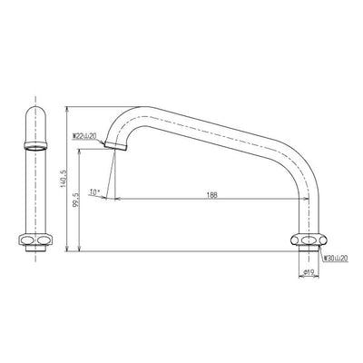 TOTO　自在スパウト（190mm、W30山20）　【品番：TH230】