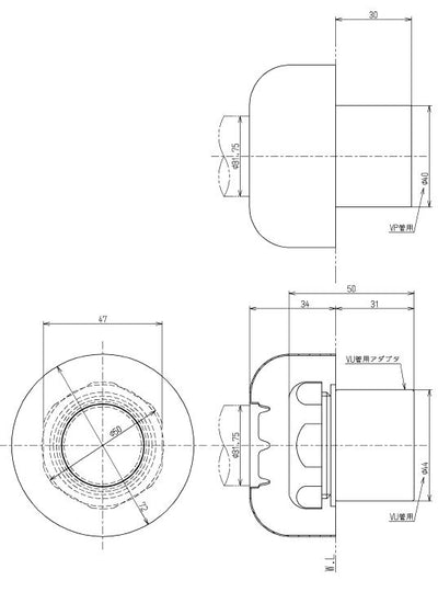 TOTO　排水配管用アダプター（40mm、塩ビ管用、カバー付）　【品番：TH500P32】