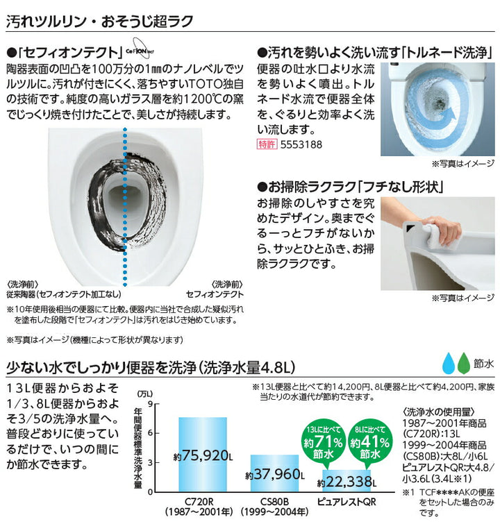 TOTO ピュアレストQR（組み合わせ便器） 床置床排水大便器＋密結タンク 