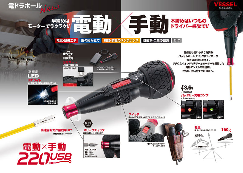 ベッセル　電ドラボール （+2×100付属）　【品番：No.220USB-1】