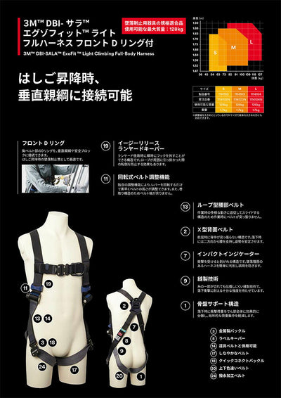 スリーエム ジャパン　3M DBI-サラ エグゾフィット ライト フルハーネス フロントDリング付 Lサイズ　【品番：1114104N】