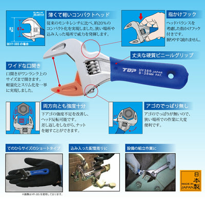 【メール便対応】トップ工業　ショートエコワイド（薄型軽量ワイドモンキレンチ）　【品番：HY-30S】