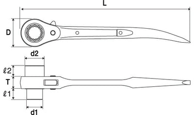 トップ工業　逆シノ曲がりラチェットレンチ（NS型）　【品番：RG-17×21N-S】●