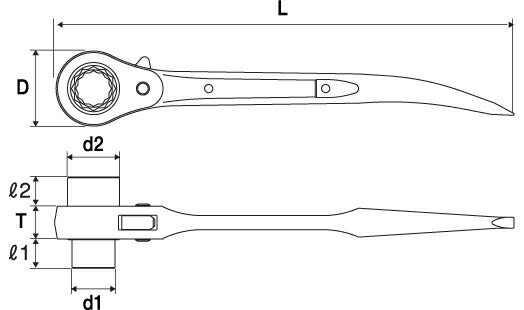 トップ工業　逆シノ曲がりショートラチェットレンチ　【品番：RG-17×19S】
