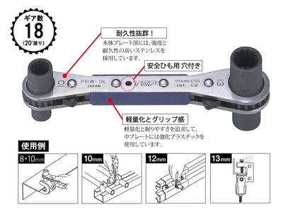 トップ工業　ラクラッチ（ロング4サイズ板ラチェットレンチ）　【品番：PRW-3L】