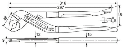 トップ工業　三枚合せウォーターポンププライヤ（ドライバー付）　【品番：WP3-250】