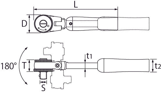 トップ工業　首振り伸縮ラチェットハンドル（差込角12.7mm）　【品番：SR-4】