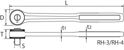 トップ工業　ラチェットハンドル（差込角9.5mm）（19.0mm）　【品番：RH-3】