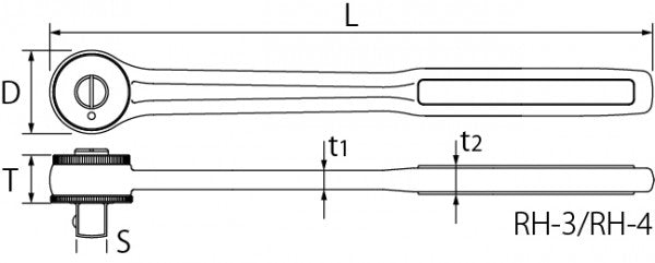トップ工業　ラチェットハンドル（差込角9.5mm）（19.0mm）　【品番：RH-3】