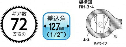 トップ工業　ラチェットハンドル（差込角12.7mm）（19.0mm）　【品番：RH-4】