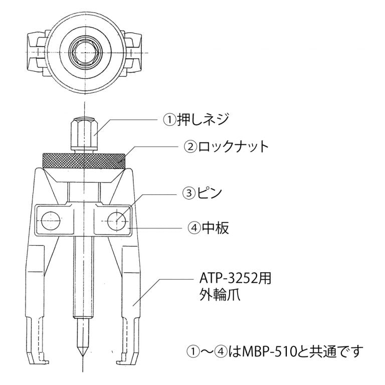 トップ工業　オルタネーターベアリングプーラー　【品番：ATP-3252】