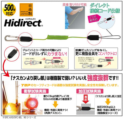 トップ工業　コンパクトセーフティコード Hidirect （ステンレスワイヤー入）　【品番：SFC-206YG】