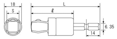 トップ工業　電動ドリル用 α アルファ フレックスソケットアダプター （ボール止めタイプ）　【品番：ESA-4FX】