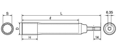 トップ工業　電動ドリル用 12角ソケット ロングタイプ　【品番：ESS-19L】