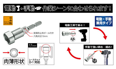 トップ工業　電動ドリル用 レースウェイ用ソケット　【品番：ECS-17】