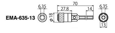 トップ工業　電動ドリル用 （インパクト対応） マルチビットアダプター　【品番：EMA-635-13】