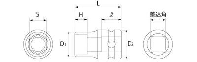 トップ工業　インパクト用 ソケット 差込角9.5mm　【品番：PT-317】