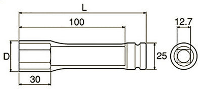 トップ工業　建築用ロングインパクトソケット 差込角12.7mm　【品番：EPD-17L】