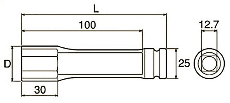トップ工業　建築用ロングインパクトソケット 差込角12.7mm　【品番：EPD-21L】