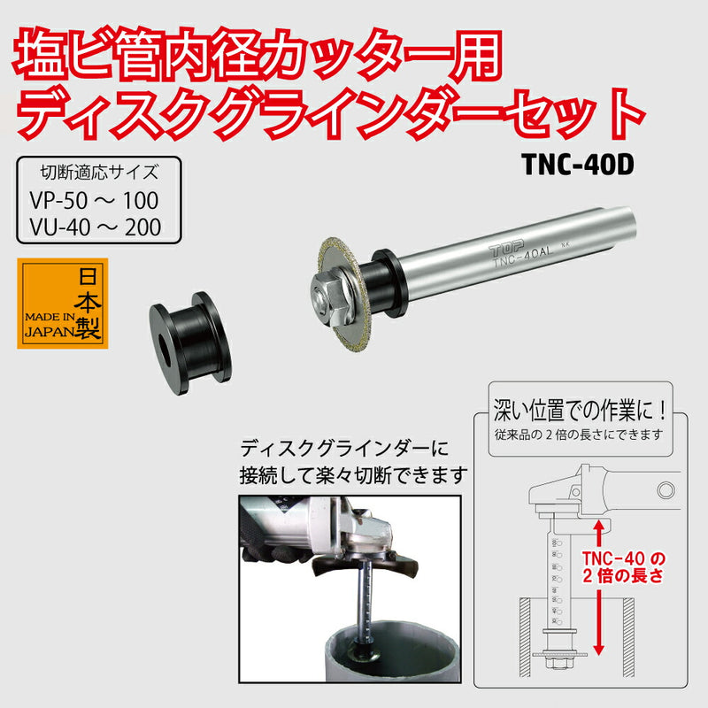 トップ工業　塩ビ管内径カッター ディスクグラインダーセット　【品番：TNC-40D】