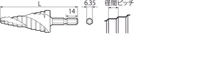 トップ工業　電動ドリル用六角シャンク スパイラルステップドリル　【品番：ESD-422SG】