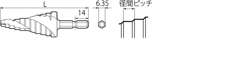 トップ工業　電動ドリル用六角シャンク スパイラルステップドリル　【品番：ESD-422SG】