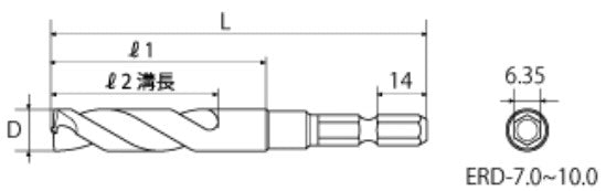 トップ工業　電動ドリル用六角シャンク 薄板ドリル　【品番：ERD-8.0】
